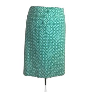 Talbots Teal Geometric Print Pencil Skirt Women's Size 18 Knee Length Cotton